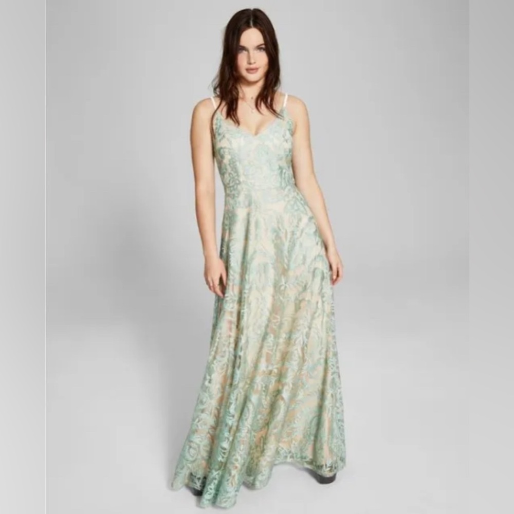 Speechless Mint Green Lace Floor Length Juniors Gown